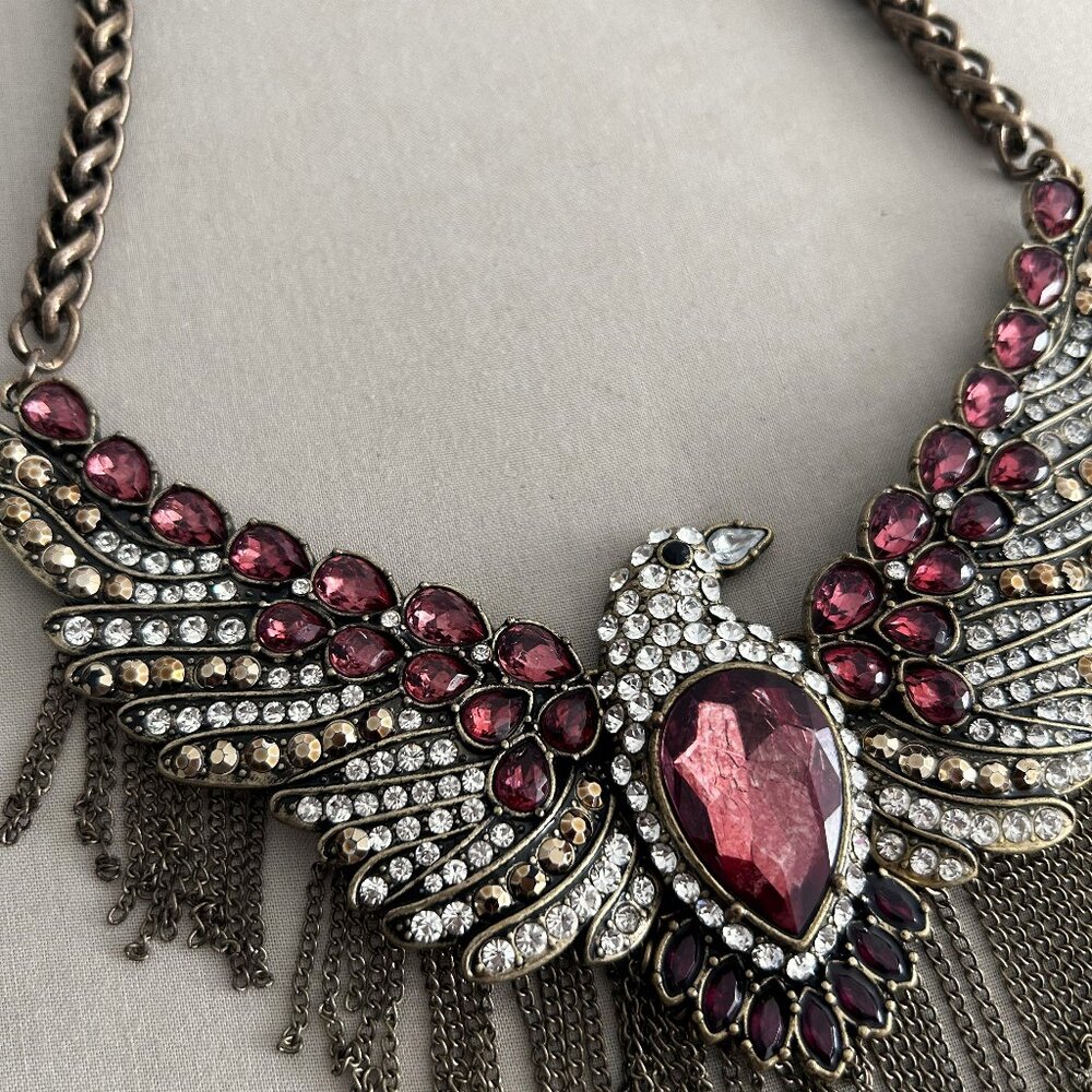 Zara Rhinestone Bird Rustic Statement Necklace - image 2